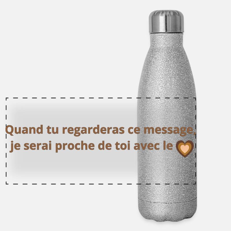Botschaft Ich werde dir mit meinem Herzen nahe sein - Panorama Glitzer Isolierflasche 500 ml - Silber Glitzer