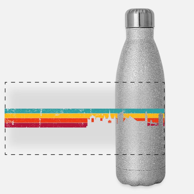 Norwich Skyline Retro - Panorama Glitzer Isolierflasche 500 ml - Silber Glitzer
