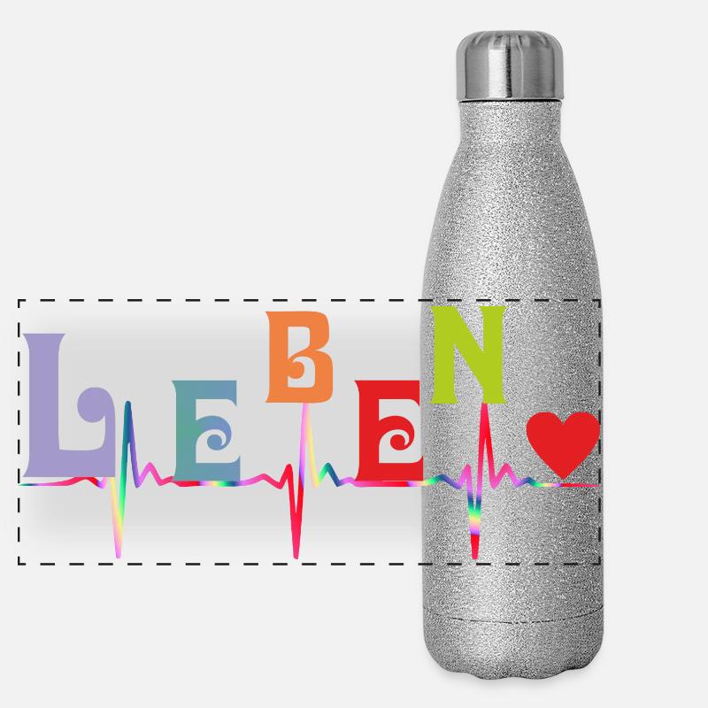 Herz Herzkurve LEBEN Panorama Glitzer Isolierflasche 500 ml