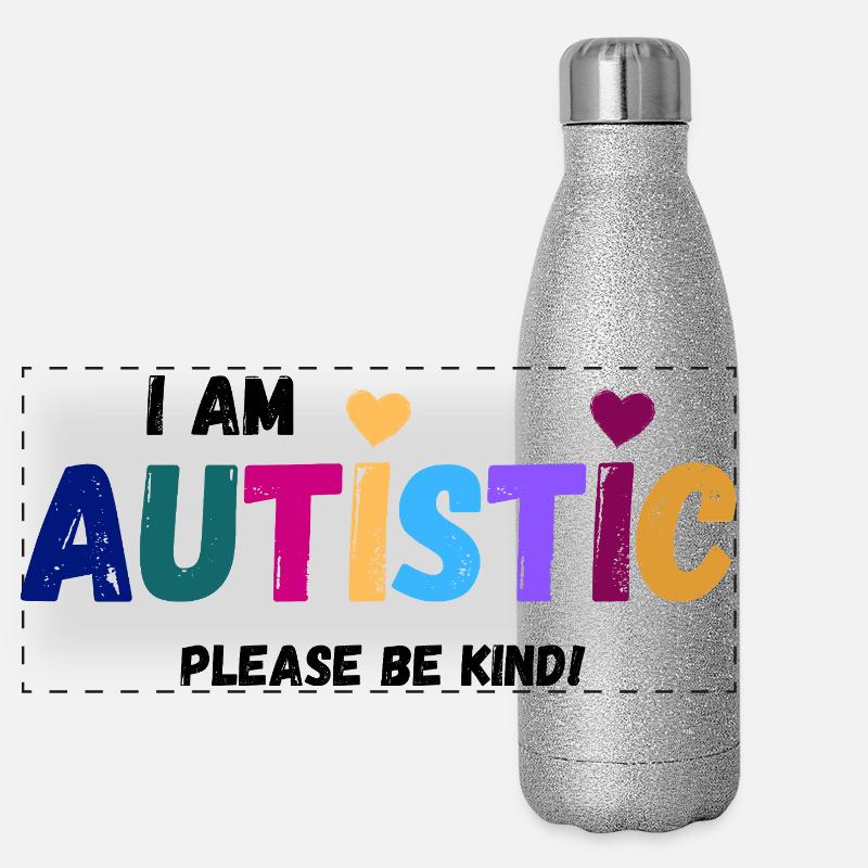 I am autistic - be kind - Panoramic Glitter Thermal Bottle 500 ml - silver glitter