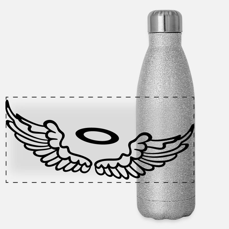 Petites ailes, ailes d'ange avec halo. Gourde isotherme panoramique pailletée 500 ml