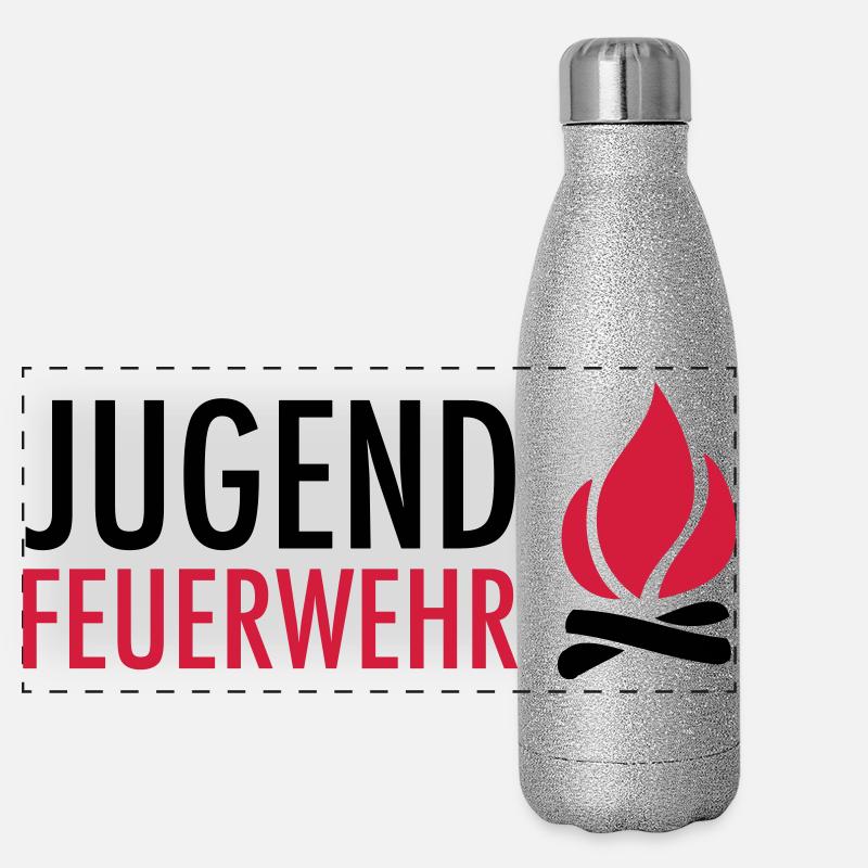 Young firefighters with flame Panoramic Glitter Thermal Bottle 500 ml