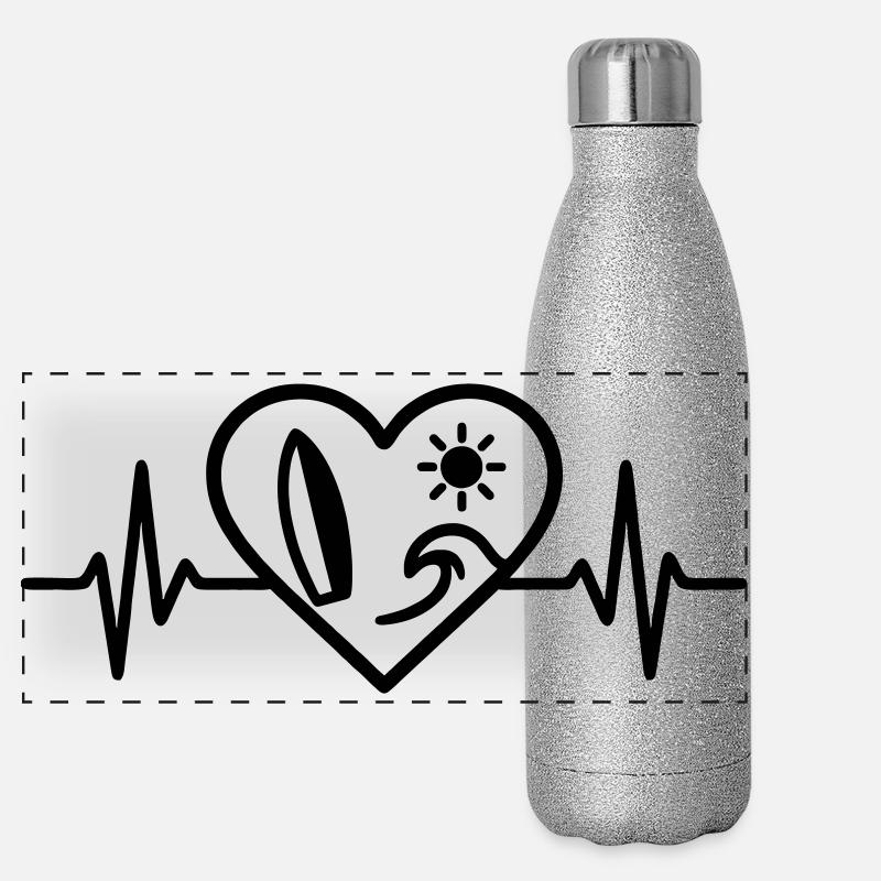Surf Herz Welle Brett Sonne Panorama Glitzer Isolierflasche 500 ml