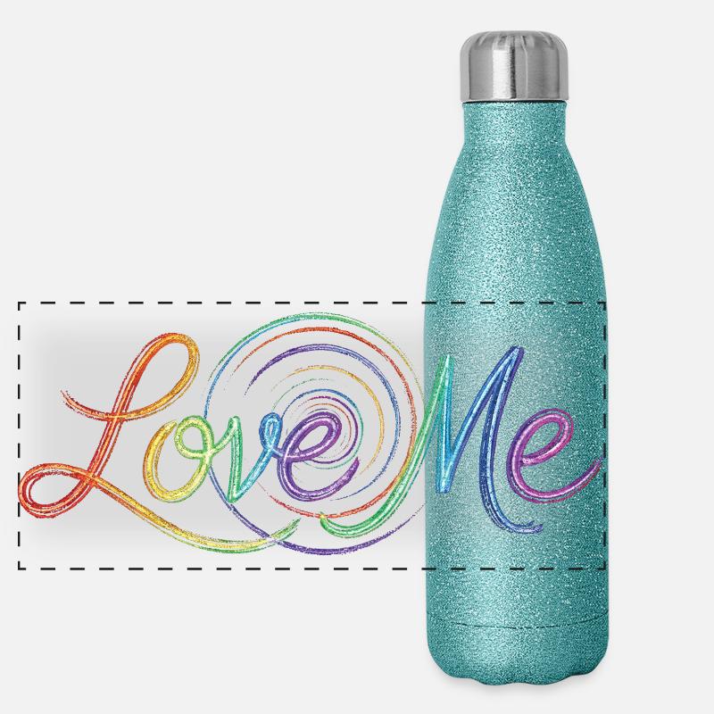 Love Me Say Farbenfroher Textzeichnung Kunstdruck Panorama Glitzer Isolierflasche 500 ml