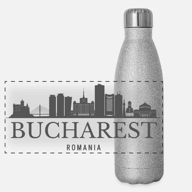 Bukarest-Rumänien-Skyline, Bukarester Silhouette Panorama Glitzer Isolierflasche 500 ml