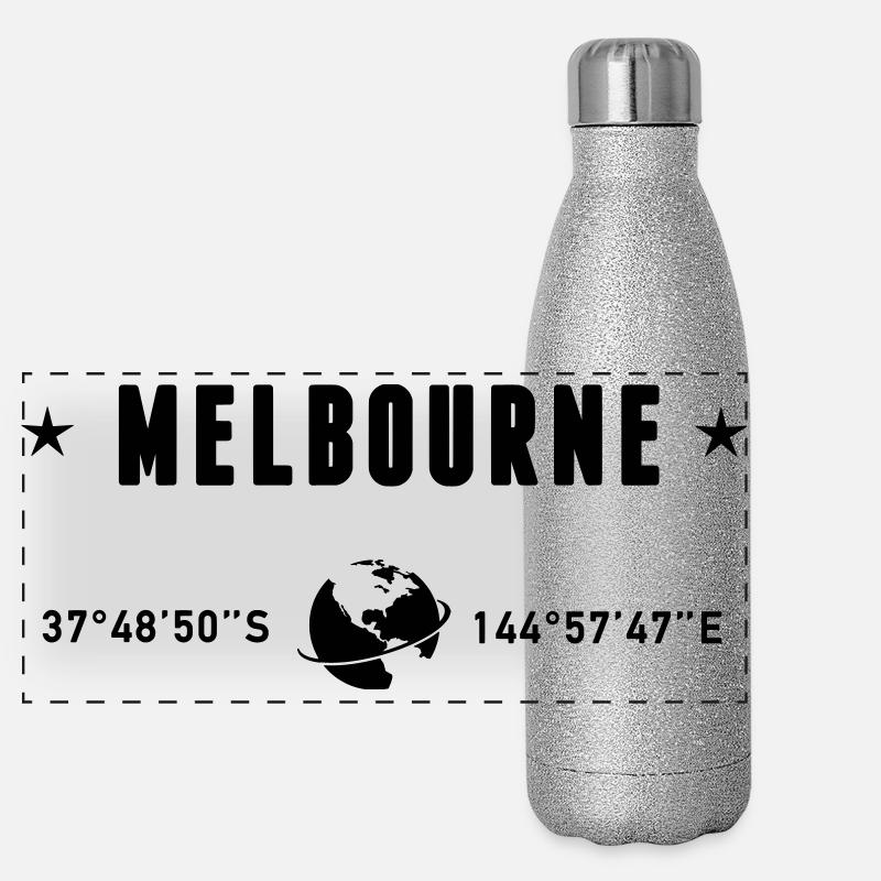 Melbourne Australia Coordinates Planet Earth Panoramic Glitter Thermal Bottle 500 ml