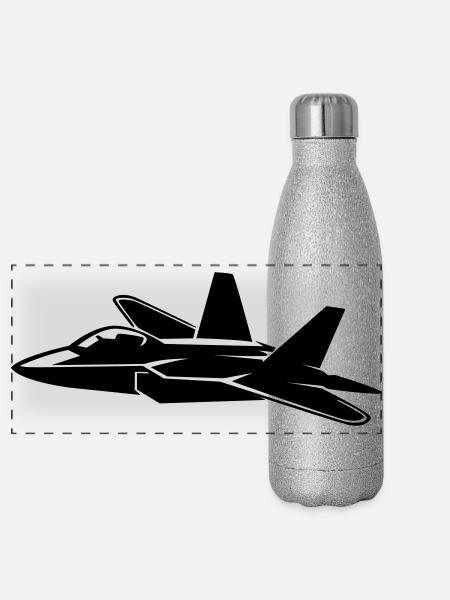 aircraft - Panoramic Glitter Thermal Bottle 500 ml - silver glitter - Front