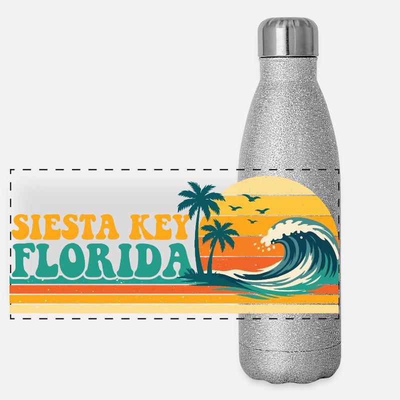 Croisière rétro de vacances de printemps à Siesta Key, Floride Gourde isotherme panoramique pailletée 500 ml