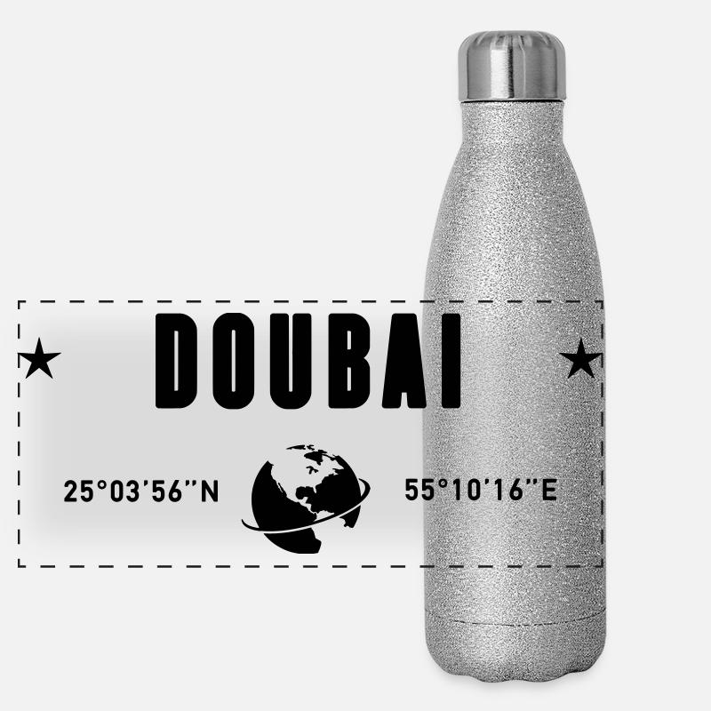 Dubaï, Émirats arabes unis : Coordonnées : planète Terre Gourde isotherme panoramique pailletée 500 ml