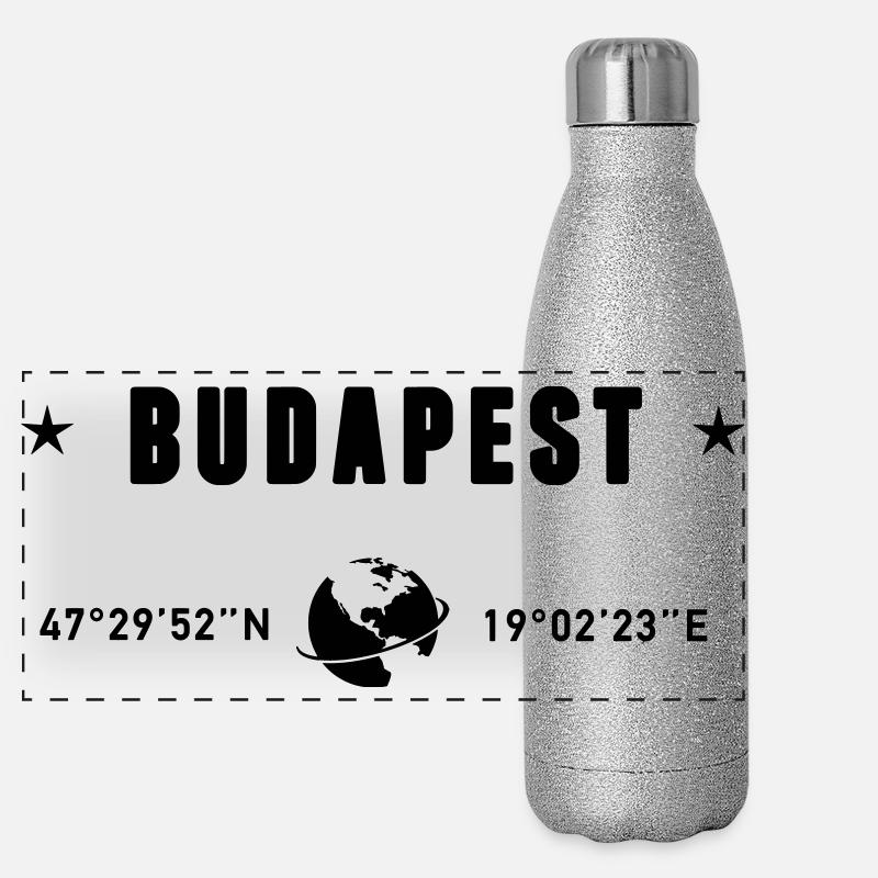 Budapest Hongrie Coordonnées Planète Terre Gourde isotherme panoramique pailletée 500 ml