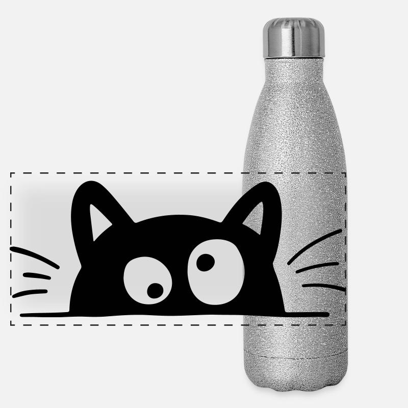 Neugierige Katze Panorama Glitzer Isolierflasche 500 ml