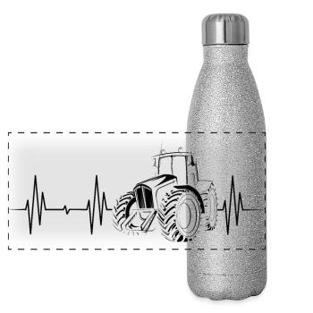 Traktor Herzschlag Landwirt Bauer Puls Symbol - Panorama Glitzer Isolierflasche 500 ml - Silber Glitzer - Vorne