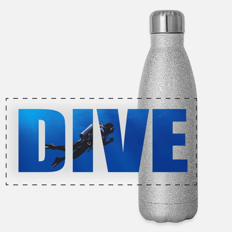 Dive Text mit Taucher im Ozean Panorama Glitzer Isolierflasche 500 ml