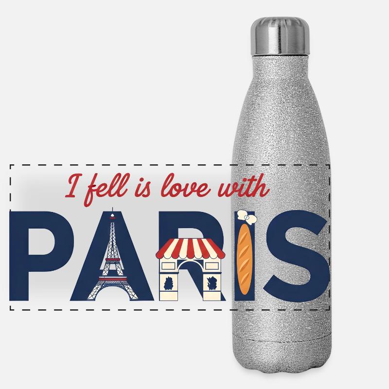 Paris Liebe – Eiffelturm & Baguette Design Panorama Glitzer Isolierflasche 500 ml
