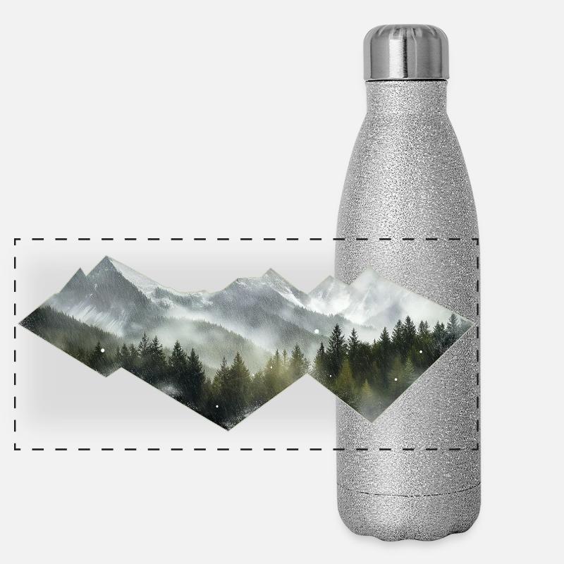 Berge Minimalismus - Panorama Glitzer Isolierflasche 500 ml - Silber Glitzer