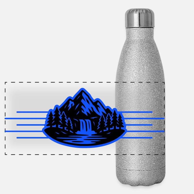 Paysage montagneux Cascade forestière Gourde isotherme panoramique pailletée 500 ml
