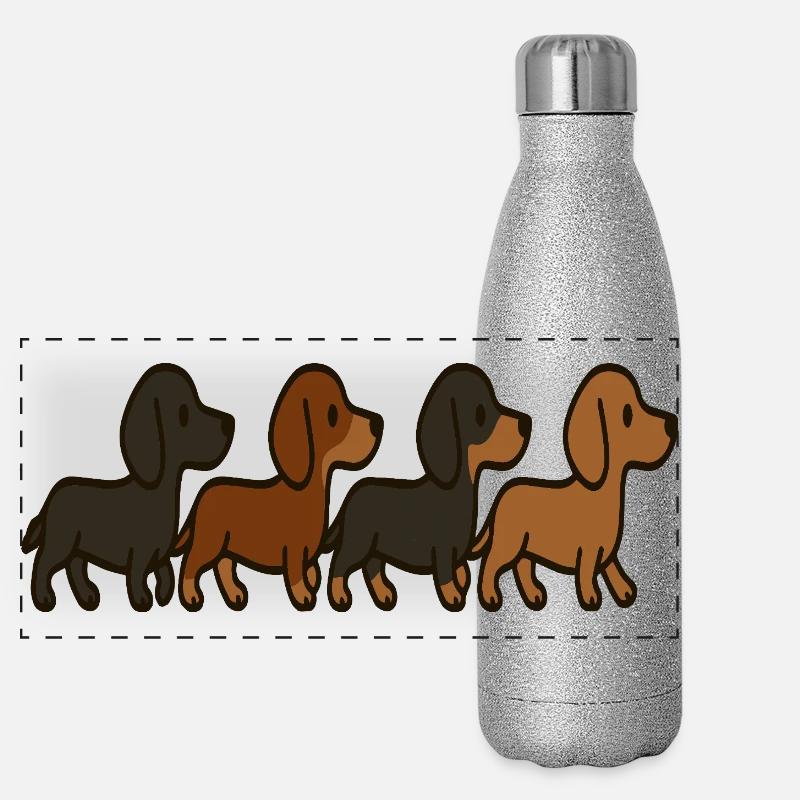 Hundewachstumsmuster Welpe zu Erwachsenen-Illustration Panorama Glitzer Isolierflasche 500 ml