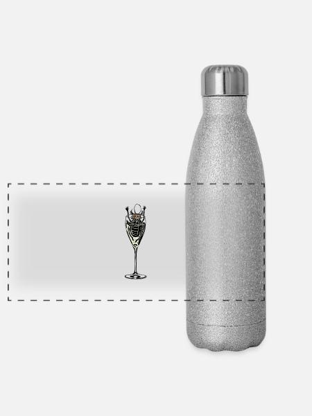 Insect in sparkling wine - Panoramic Glitter Thermal Bottle 500 ml - silver glitter - Front