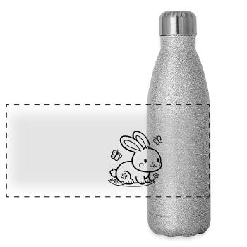 Lapin mignon Lapin - Gourde isotherme panoramique pailletée 500 ml - paillettes argentées - Devant