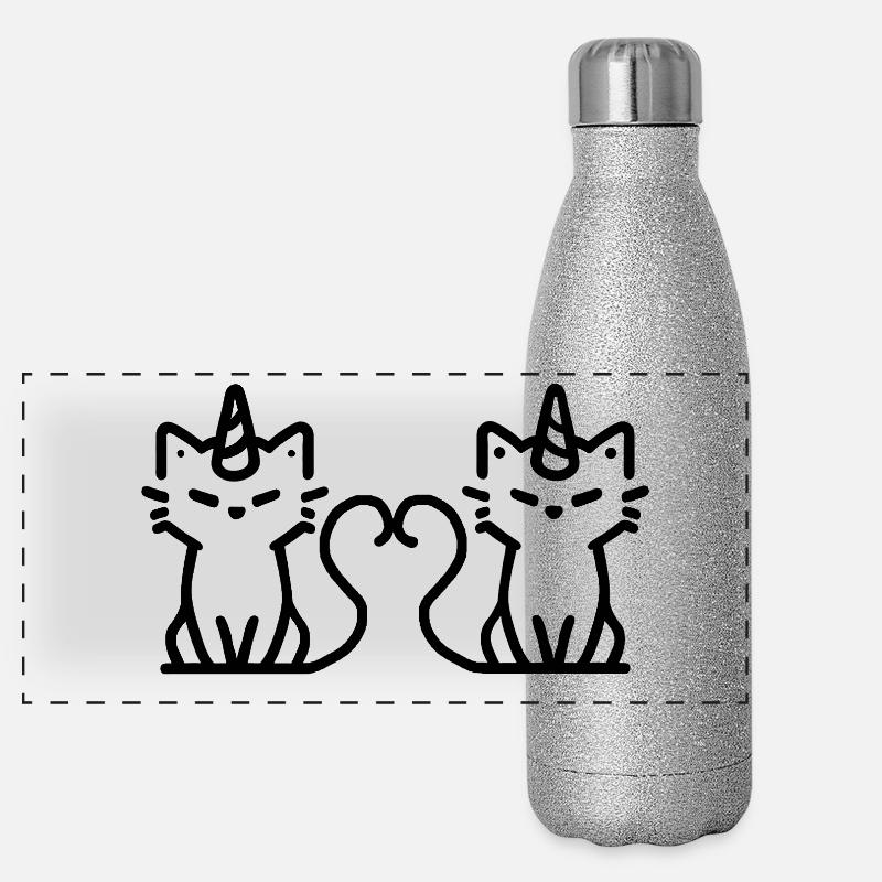 Katze-Einhörner verliebt Panorama Glitzer Isolierflasche 500 ml