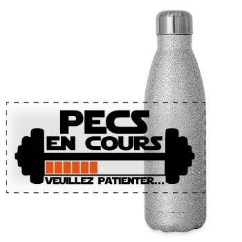 pecs en cours,citations,message,muscu - Gourde isotherme panoramique pailletée 500 ml - paillettes argentées - Devant