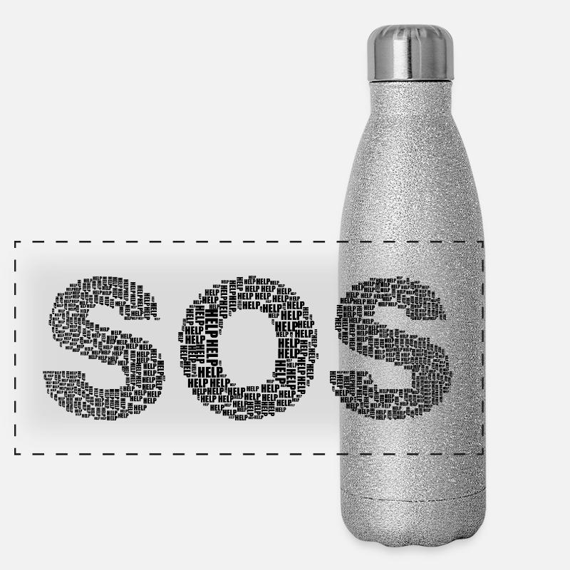 SOS! Mit dem Wort "Help" geschrieben Panorama Glitzer Isolierflasche 500 ml