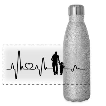 Best dad father daughter holding hands heartbeat - Panoramic Glitter Thermal Bottle 500 ml - silver glitter - Front