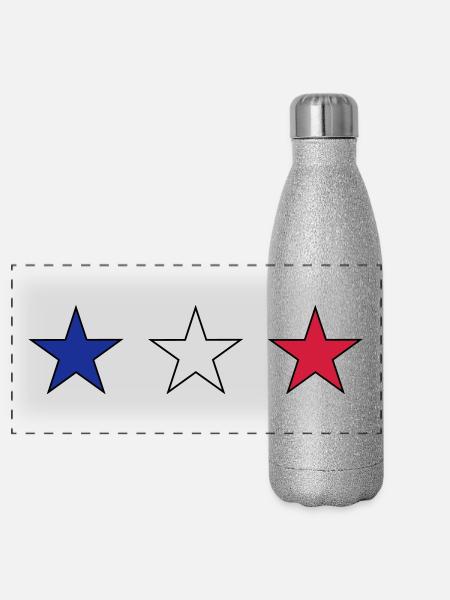 France trois étoiles en bleu-blanc-rouge - Gourde isotherme panoramique pailletée 500 ml - paillettes argentées - Devant