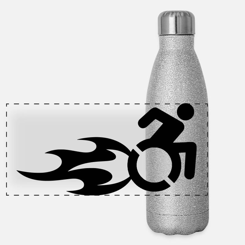 Wheelchair user with flames # - Panoramic Glitter Thermal Bottle 500 ml - silver glitter