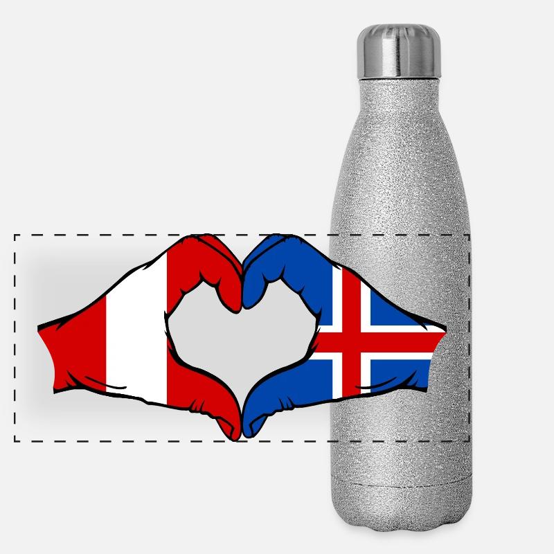 Peru Island Flagge Hände Herzform Panorama Glitzer Isolierflasche 500 ml