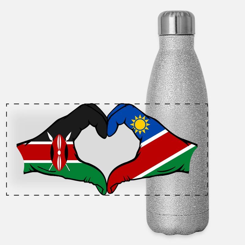 Kenia Namibia Flagge Hände Herzform Panorama Glitzer Isolierflasche 500 ml