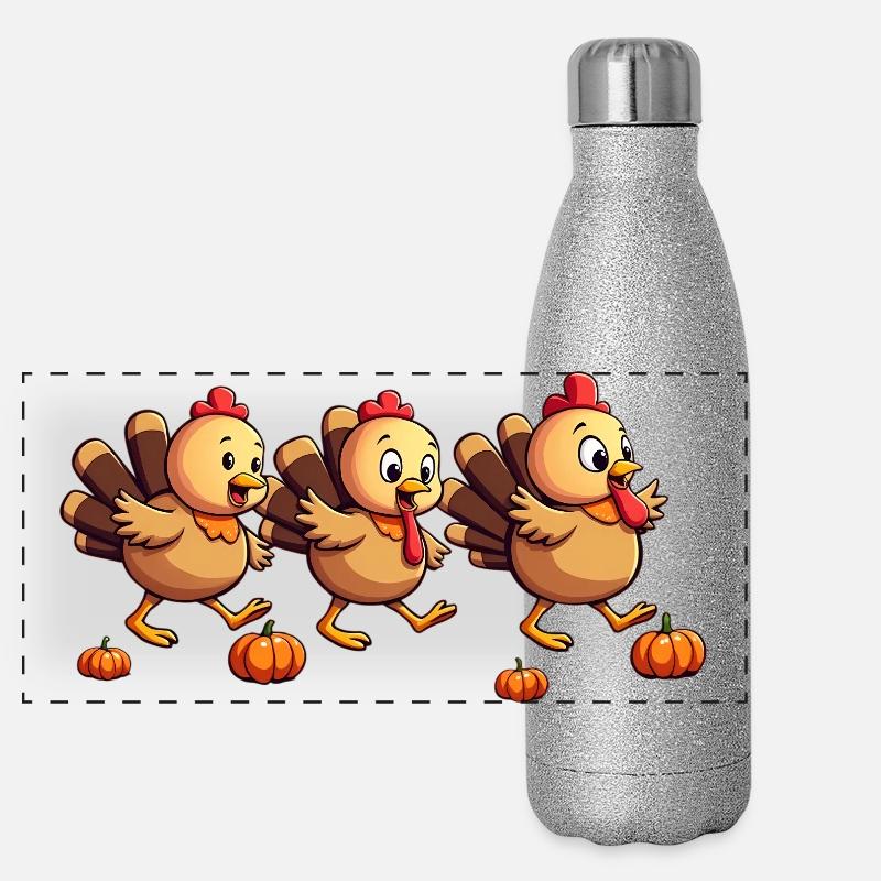 Bébé dinde de Thanksgiving Gourde isotherme panoramique pailletée 500 ml