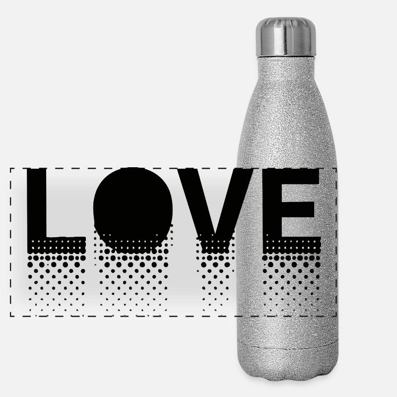 Love in dots on black background Panoramic Glitter Thermal Bottle 500 ml