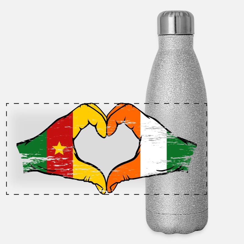 Cœur du drapeau de la Côte d’Ivoire du Cameroun Gourde isotherme panoramique pailletée 500 ml