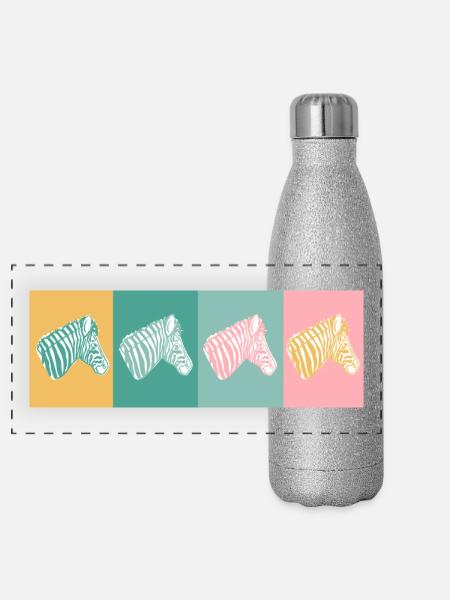 4 Zebras - Panorama Glitzer Isolierflasche 500 ml - Silber Glitzer