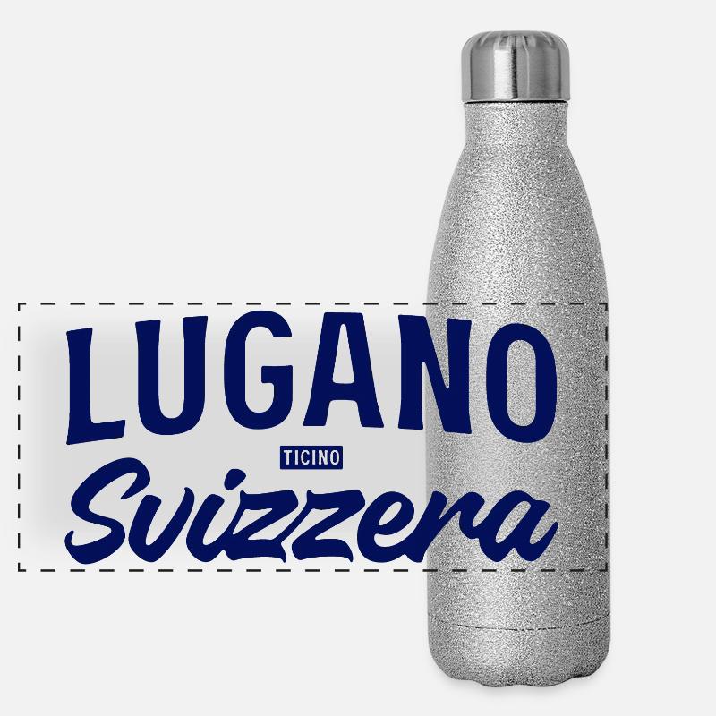 Lugano Svizzera Script Design Panorama Glitzer Isolierflasche 500 ml