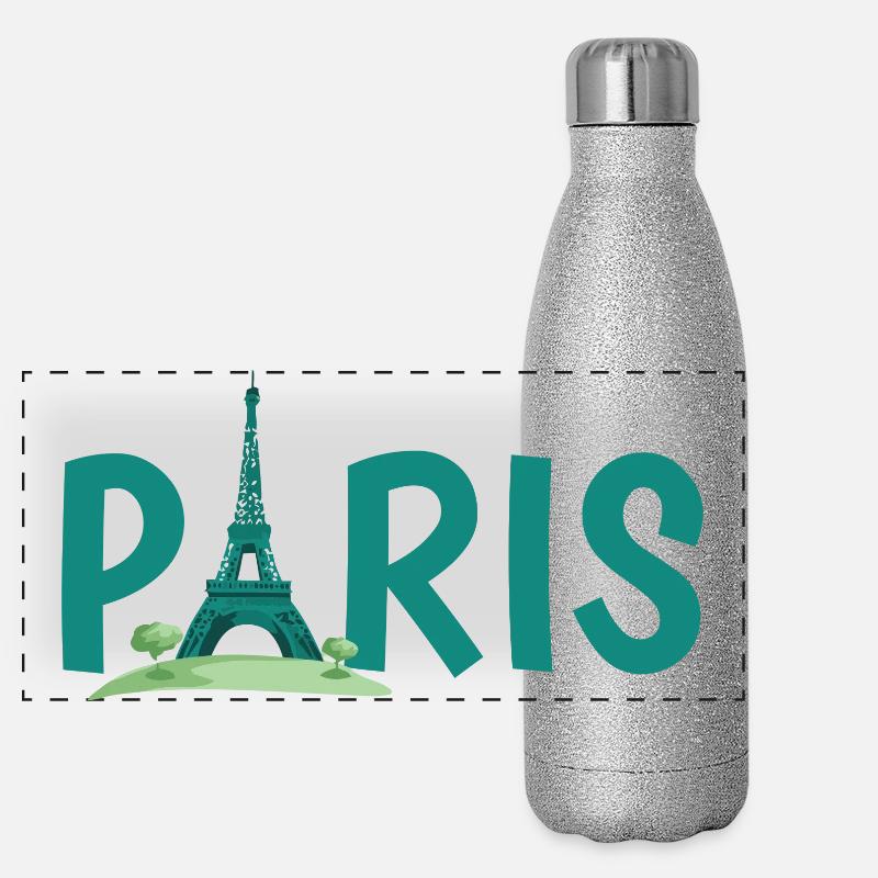 Paris Skyline with Eiffel Tower Illustration Panoramic Glitter Thermal Bottle 500 ml