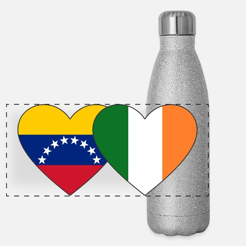 Cœur du drapeau Venezuela Irlande Gourde isotherme panoramique pailletée 500 ml