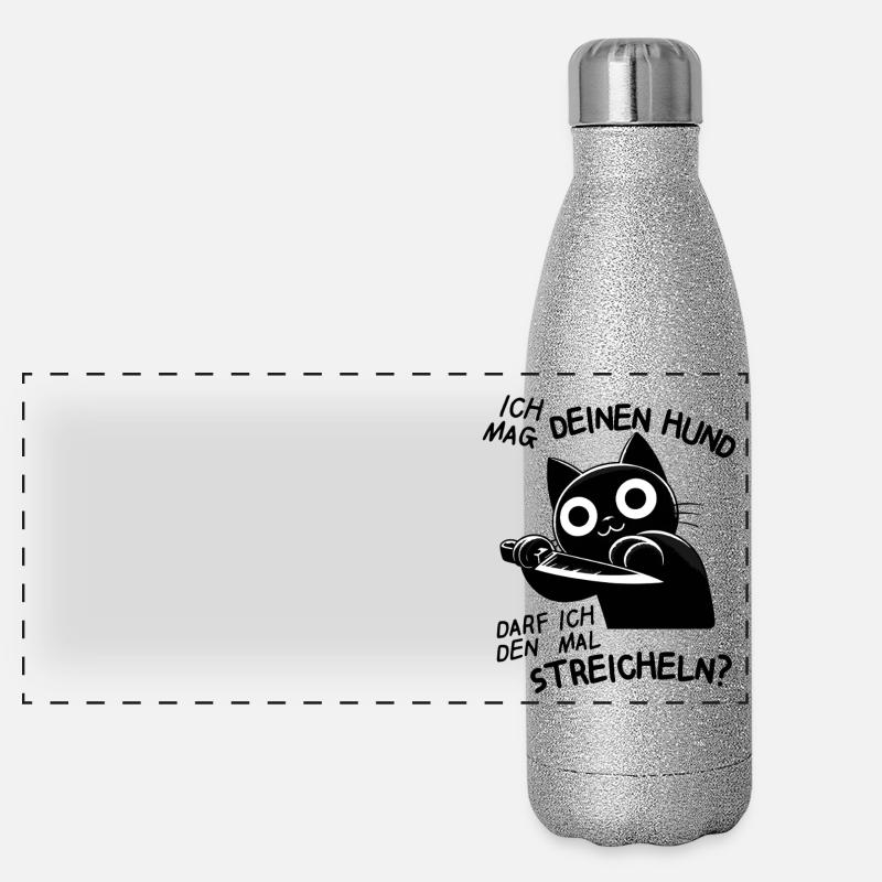 Süße Katze mit Messer – Niedlich, aber tödlich Panorama Glitzer Isolierflasche 500 ml