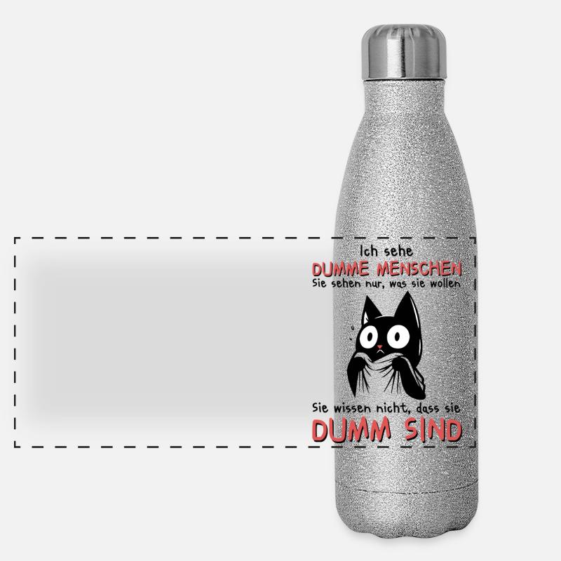 Ich sehe dumme Menschen – Katze weiß Bescheid Panorama Glitzer Isolierflasche 500 ml