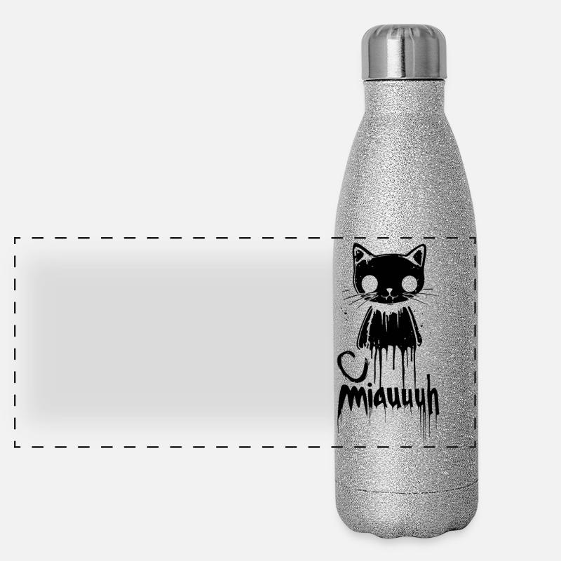 Gruselige schwarze Katze – „Miauuh“ Gespenst Panorama Glitzer Isolierflasche 500 ml