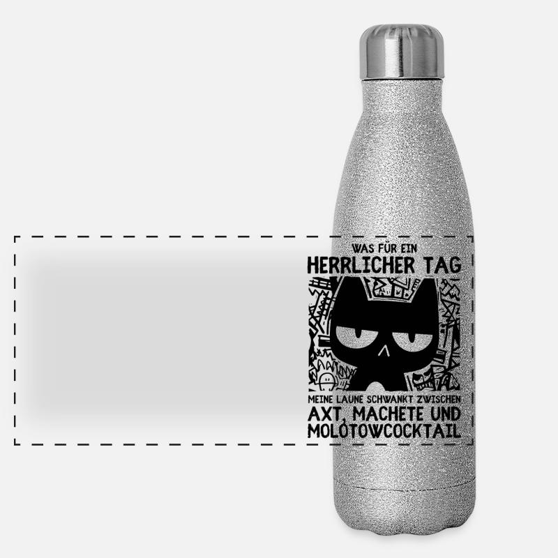 Minimalistische schwarze Katze mit Blick des Todes Panorama Glitzer Isolierflasche 500 ml