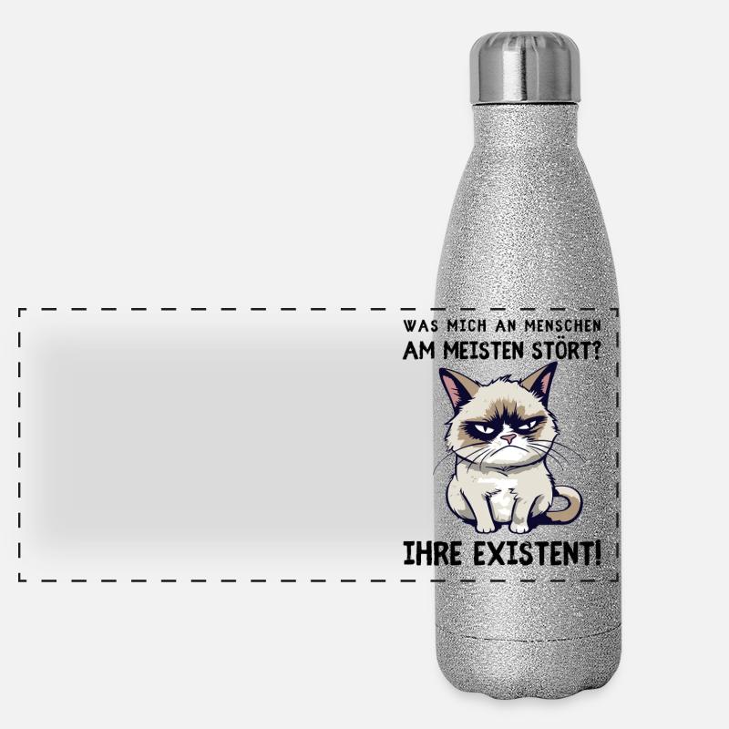 Deine Existenz - Mies gelaunte Katze mit Hassblick Panorama Glitzer Isolierflasche 500 ml