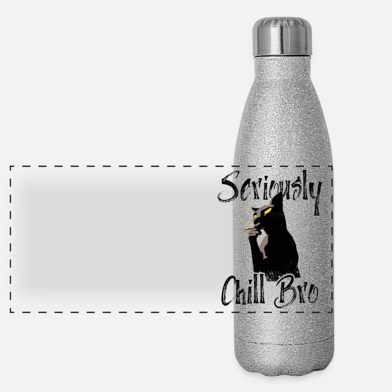 Seriously Chill Bro - Coole Schwarze Raucher Katze Panorama Glitzer Isolierflasche 500 ml