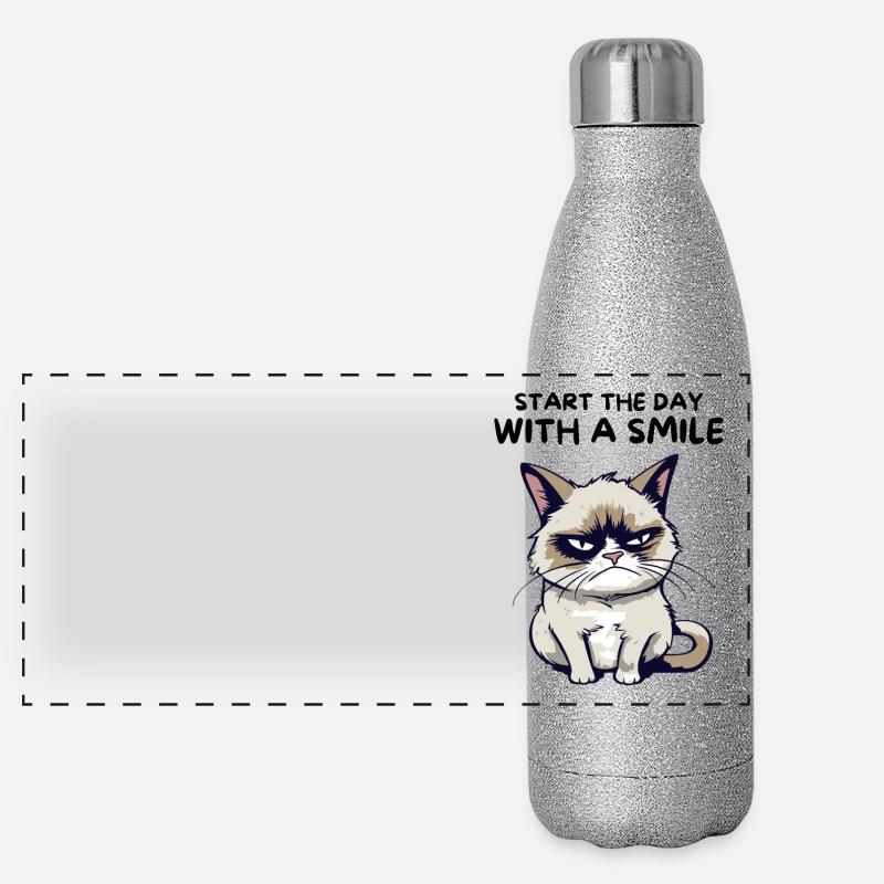 Start the Day with a Smile - Lustige Grumpy Katze Panorama Glitzer Isolierflasche 500 ml