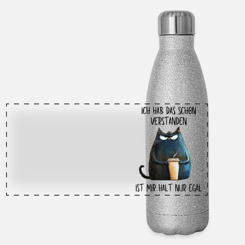 Ist mir egal - Mürrische Katze mit Kaffee Becher Panorama Glitzer Isolierflasche 500 ml