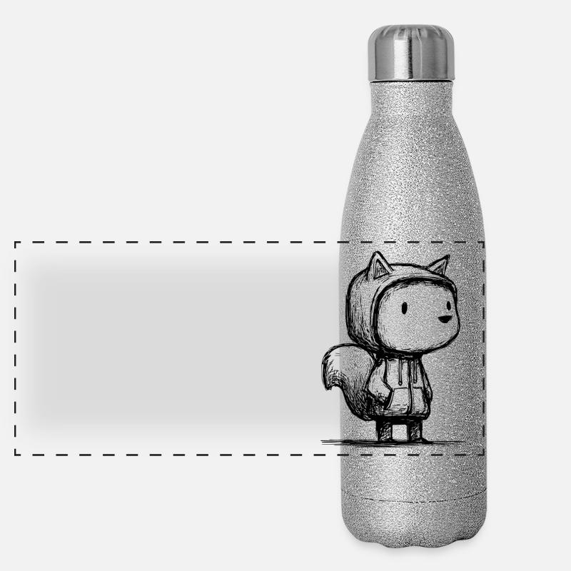 Kawaii Squirrel Cartoon Sketch – Cute Panoramic Glitter Thermal Bottle 500 ml