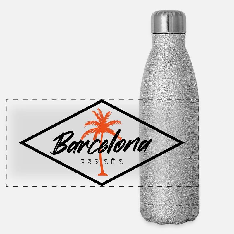 Lettres des palmiers de Barcelone, Espagne Gourde isotherme panoramique pailletée 500 ml