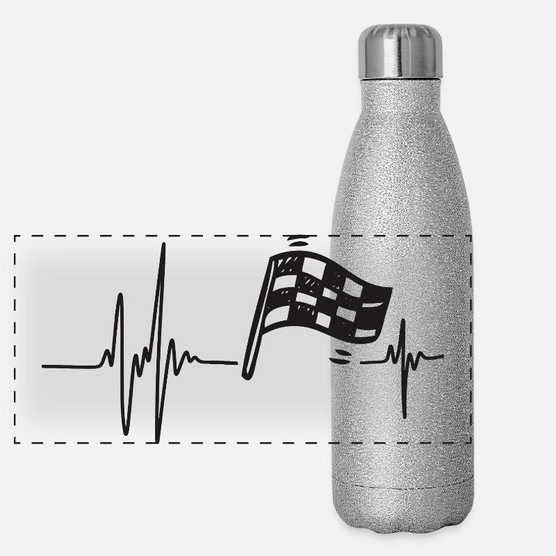 Motor Racing | Heart Bat Checkered Flag Panoramic Glitter Thermal Bottle 500 ml