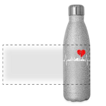 Hamburg skyline heartbeat Hamburg harbor fan - Panoramic Glitter Thermal Bottle 500 ml - silver glitter - Front